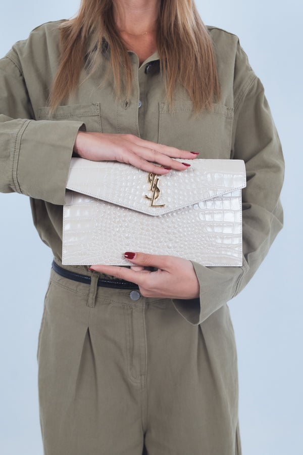 Pochette Uptown Shiny Embossed Crocodile Leather