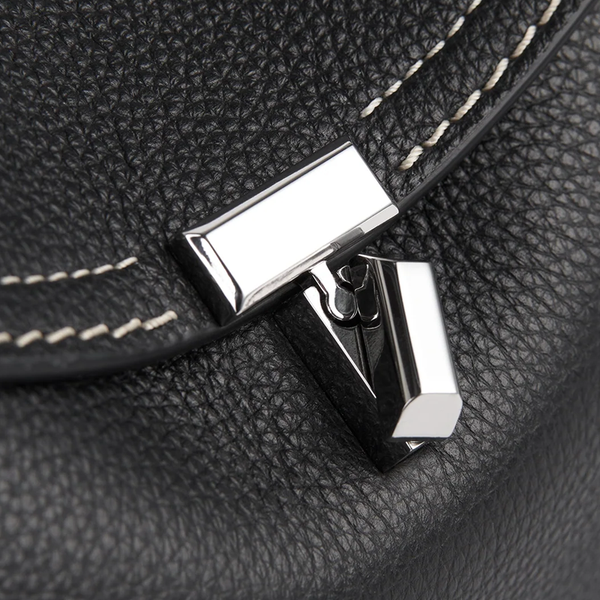 T-Lock Clutch Grained Leather Black Silver