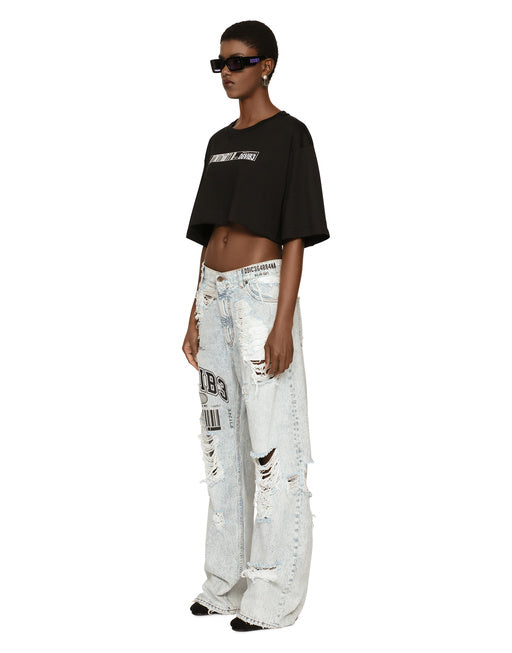 CROPPED SHORT-SLEEVED COTTON JERSEY T-SHIRT WITH ROUND NECK DGVIB3