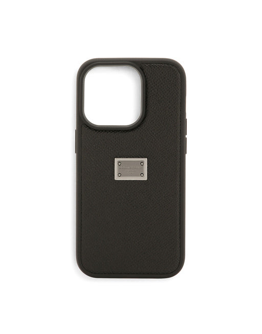 CALFSKIN IPHONE 14 PRO COVER WITH LOGO TAG
