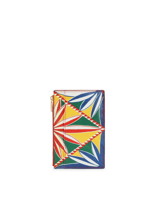 LARGE VERTICAL CARD HOLDER IN CARRETTO-PRINT DAUPHINE CALFSKIN
