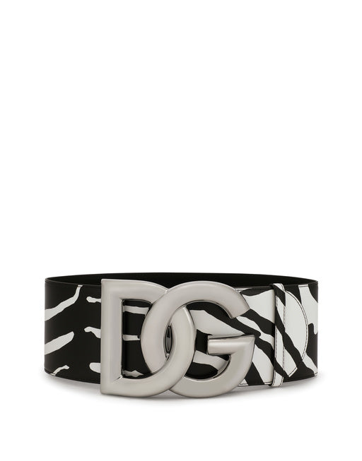 PRINTED SHINY CALFSKIN BELT WITH DG LOGO