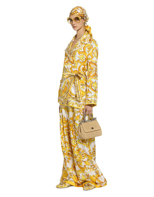 MAJOLICA-PRINT SILK TWILL PANTS WITH ELASTICATED WAISTBAND