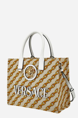 La Medusa Small Tote In Fabric St. Oblique Gold Chain Stripes-Calf Leather