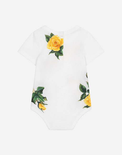 JERSEY ONESIE WITH YELLOW ROSE PRINT