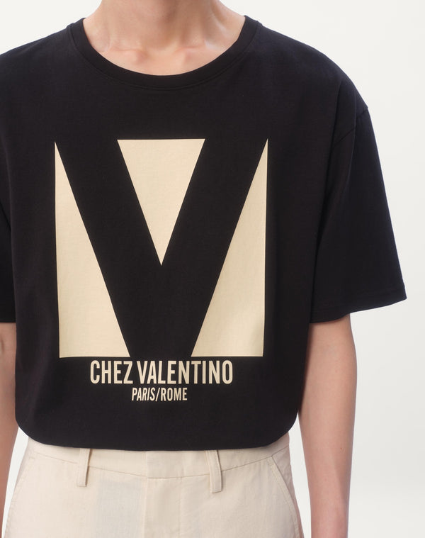 T-Shirt In Cotone Con Stampa Chez Valentino