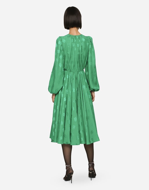 SILK CALF-LENGTH DRESS WITH ALL-OVER DG LOGO