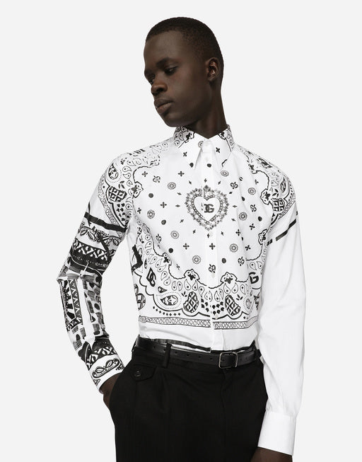 COTTON MARTINI-FIT SHIRT WITH BANDANNA PRINT