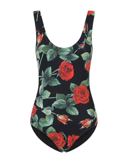 ROSE-PRINT ONE-PIECE SWIMSUIT