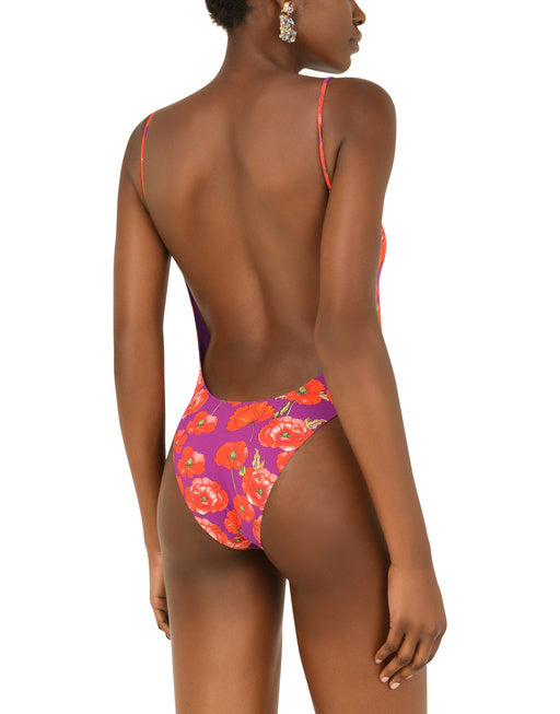 POPPY-PRINT ONE-PIECE SWIMSUIT