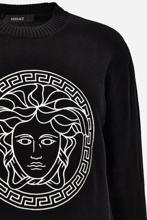 Knit Sweater In Unbrushed Fleece Fabric-Medusa Print-Versace