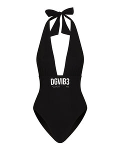 ONE-PIECE SWIMSUIT WITH PLUNGING NECKLINE AND DGVIB3 PRINT