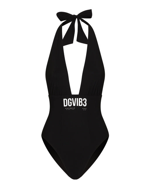 ONE-PIECE SWIMSUIT WITH PLUNGING NECKLINE AND DGVIB3 PRINT