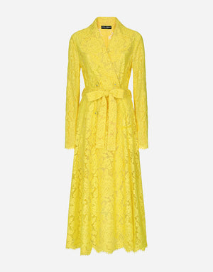 FLORAL CORDONETTO LACE TRENCH COAT WITH DG LOGO