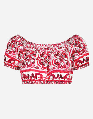 MAJOLICA-PRINT POPLIN CROP TOP