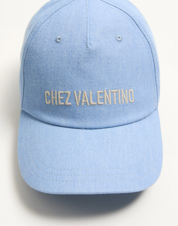Baseball Cap Chez Valentino In Denim Con Ricamo