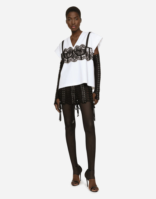 JERSEY T-SHIRT WITH LACE BUSTIER DETAIL