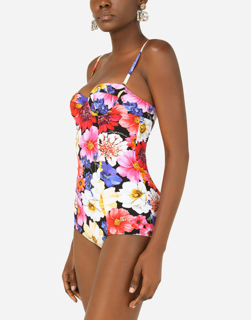 GARDEN-PRINT ONE-PIECE BALCONETTE SWIMSUIT
