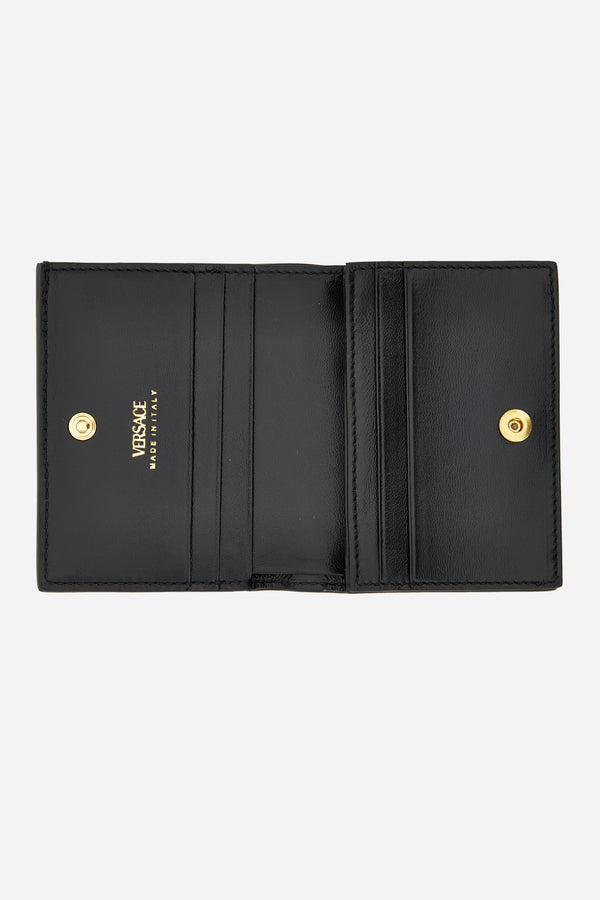 Versace Tag Bifold Wallet In Calf Leather