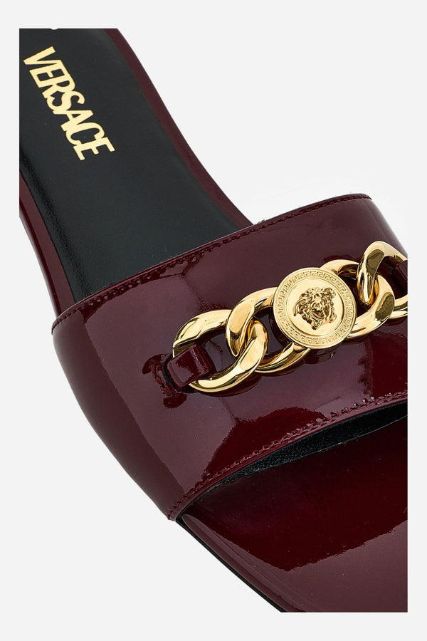 Icon Chain Flat Sandal  In Patent Leather