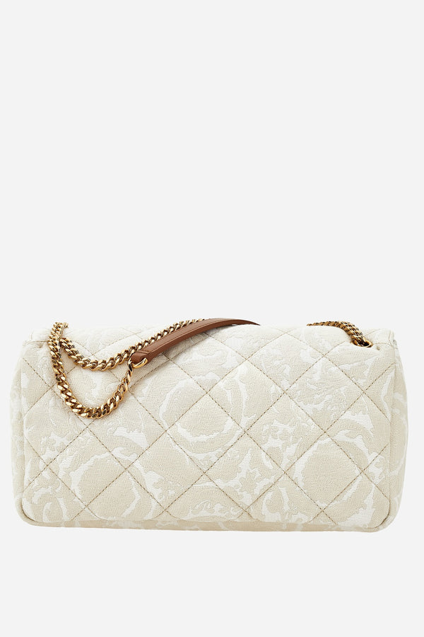 Icon Md Shoulder Bag In Jacquard Fabric-Calf Leather