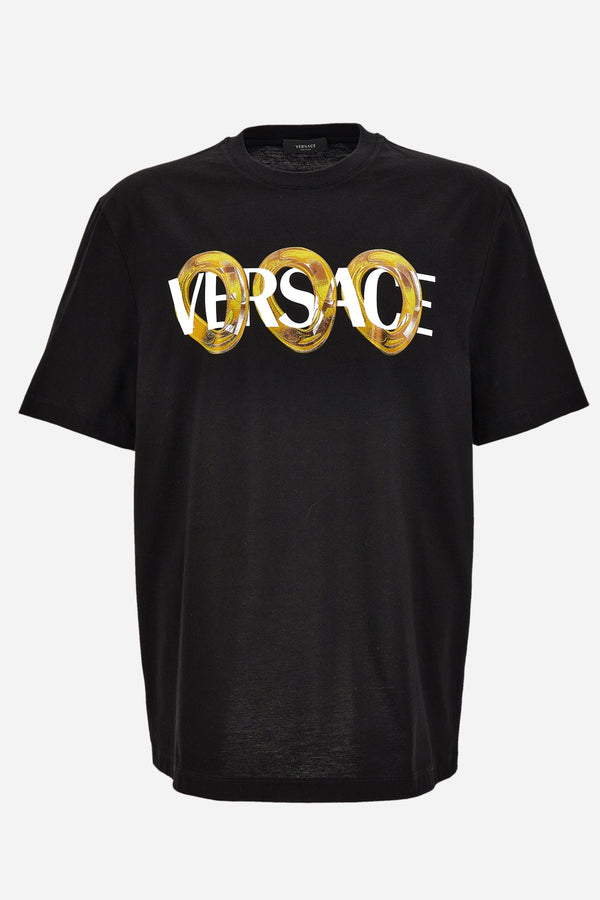 T-Shirt In Compact Cotton Jersey Fabric-Maxi Chain Logo Print