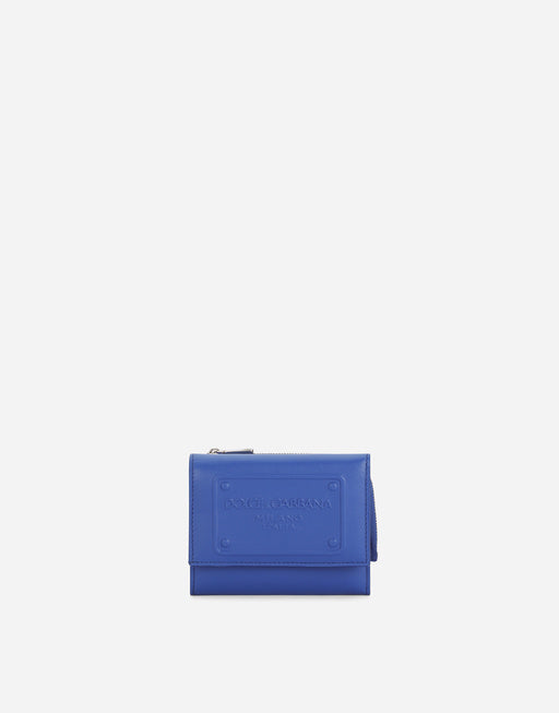 CALFSKIN FRENCH FLAP WALLET WITH RAISED LOGO