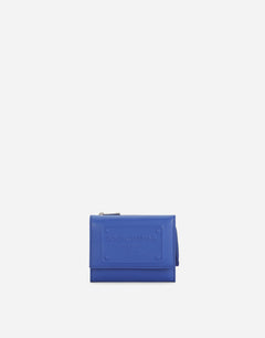 CALFSKIN FRENCH FLAP WALLET WITH RAISED LOGO