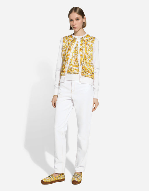 SILK CARDIGAN WITH MAJOLICA-PRINT SILK TWILL PANEL ON THE FRONT