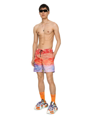 MID-LENGTH SWIM TRUNKS WITH HAWAIIAN PRINT