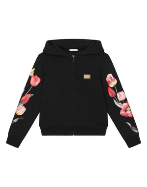 JERSEY HOODIE WITH TULIP PRINT AND BRANDED TAG