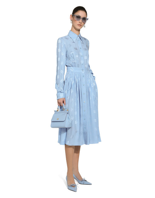 JACQUARD SILK SATIN LOGO DG SHIRT DRESS