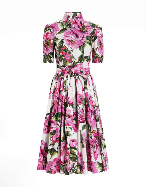 LONGUETTE SHIRT DRESS IN COTTON WITH PEONY PRINT