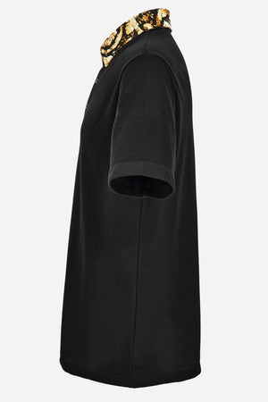 Polo In Piquet Fabric + Shiny Viscose Jersey Baroque Collar