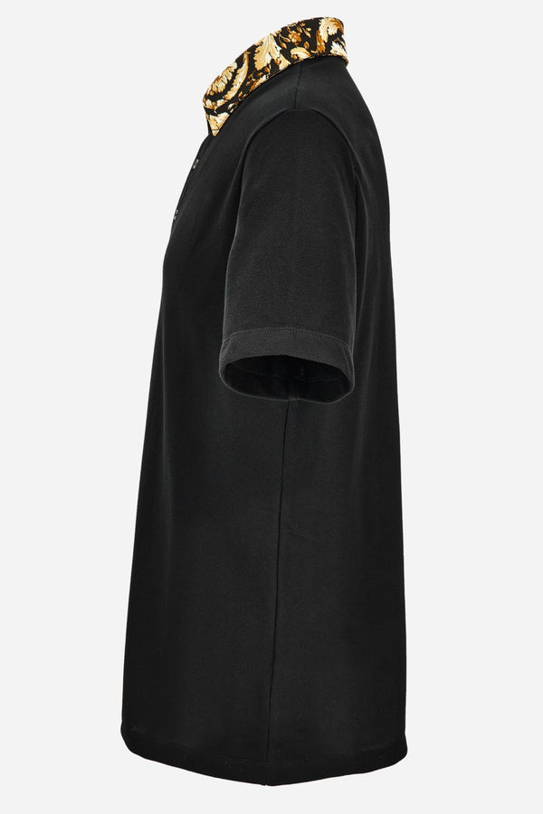 Polo In Piquet Fabric + Shiny Viscose Jersey Baroque Collar