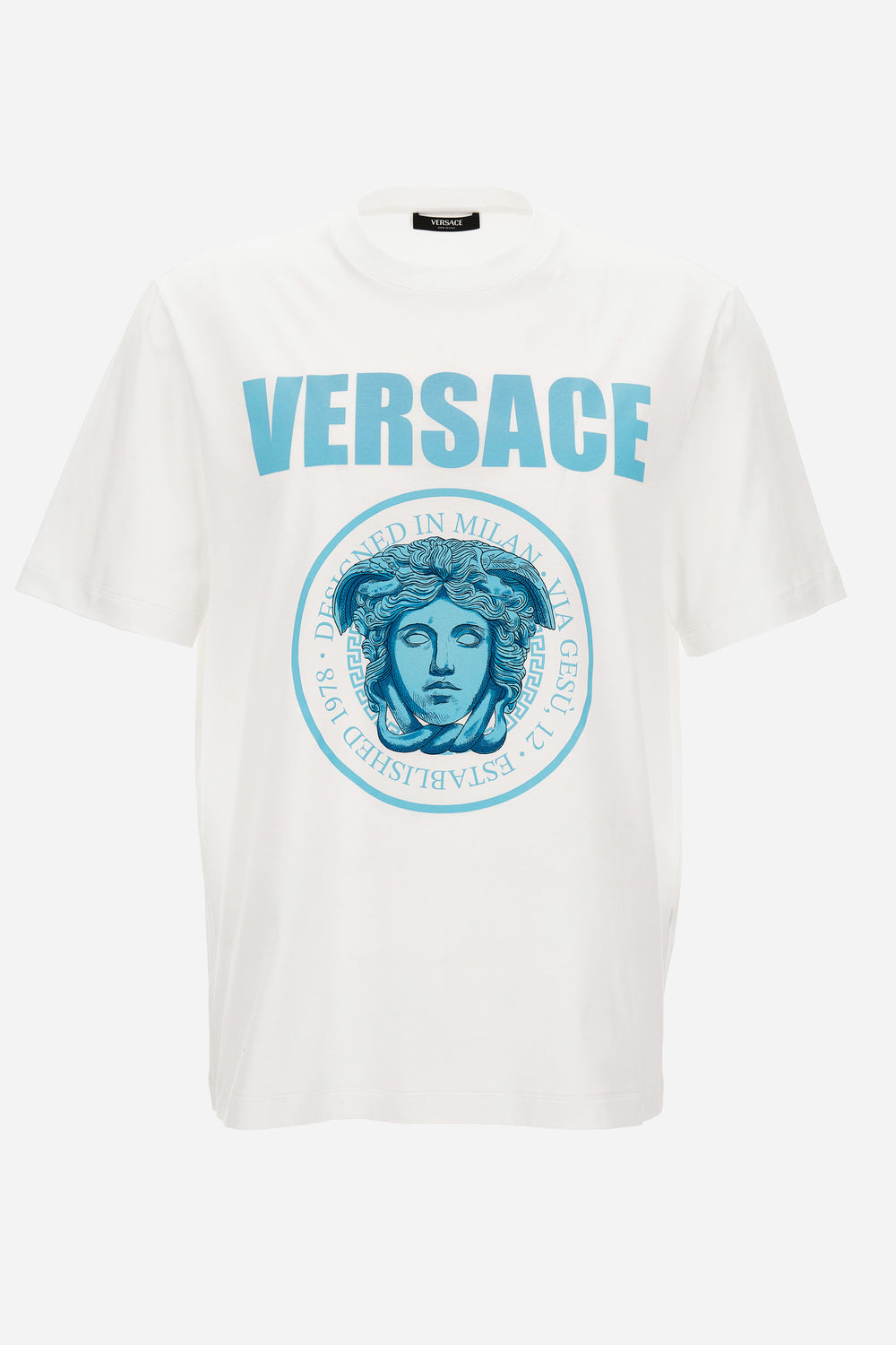 T-Shirt In Compact Cotton Jersey Fabric + Medusa Rock Print
