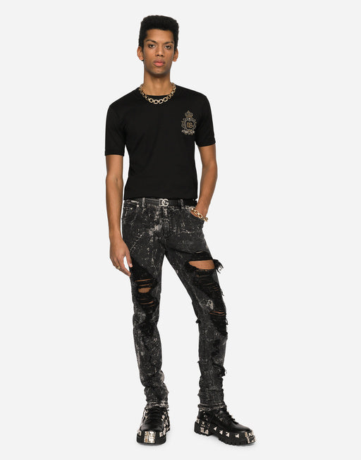 COTTON T-SHIRT WITH DG LOGO HERALDIC PATCH