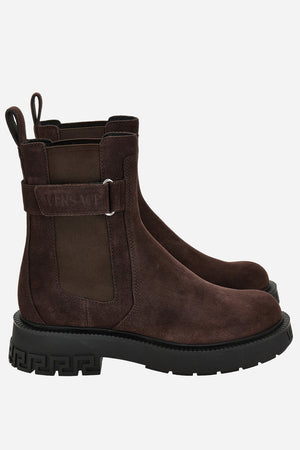 Versace Tank Chelsea Boot In Suede-Enamel Hw
