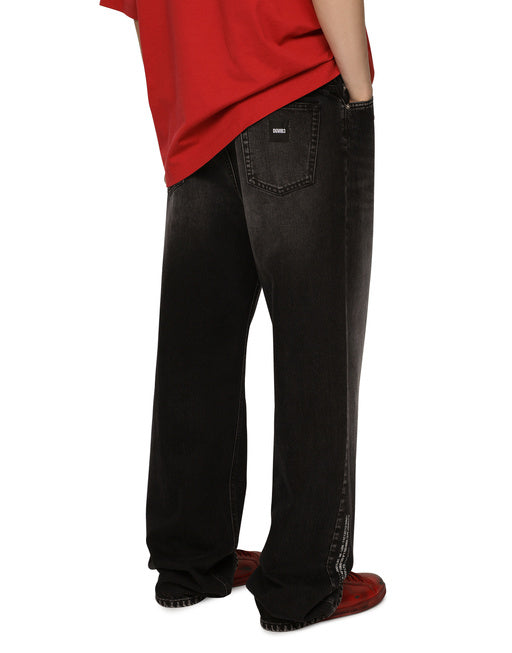 OVERSIZE WIDE-LEG WASHED JEANS WITH DGVIB3 PRINT
