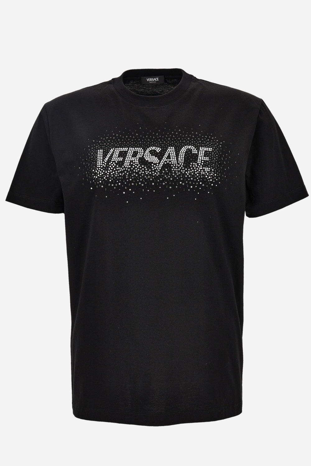 T-Shirt In Compact Cotton Jersey Fabric-Fading Versace Logo Embroidery