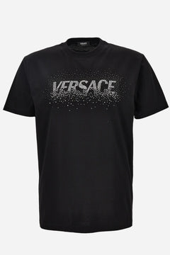 T-Shirt In Compact Cotton Jersey Fabric-Fading Versace Logo Embroidery