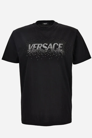 T-Shirt In Compact Cotton Jersey Fabric-Fading Versace Logo Embroidery