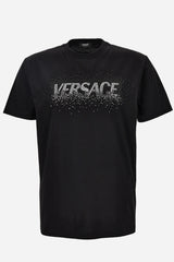 T-Shirt In Compact Cotton Jersey Fabric-Fading Versace Logo Embroidery