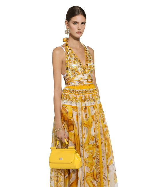 SLEEVELESS LONG DRESS IN MAIOLICA PRINT CHIFFON