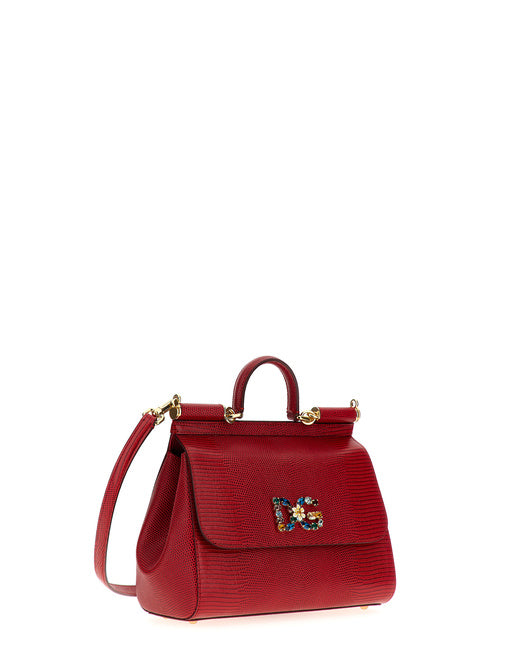 MEDIUM IGUANA PRINT CALFSKIN SICILY BAG WITH CRYSTAL DG LOGO PATCH