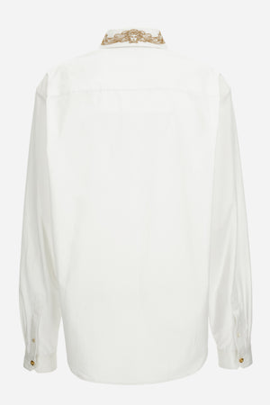 Informal Shirt In Poplin Fabric-Embroidered Collar
