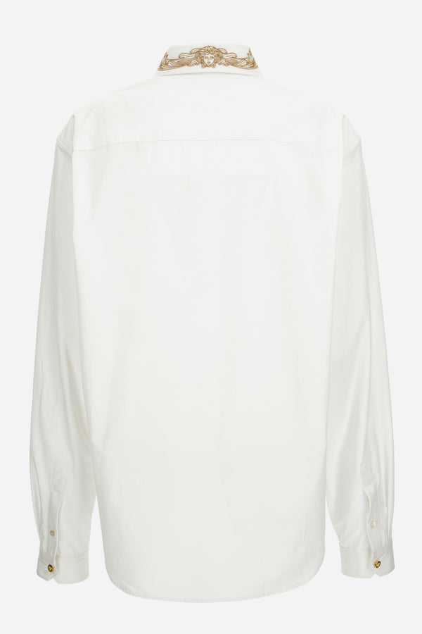 Informal Shirt In Poplin Fabric-Embroidered Collar