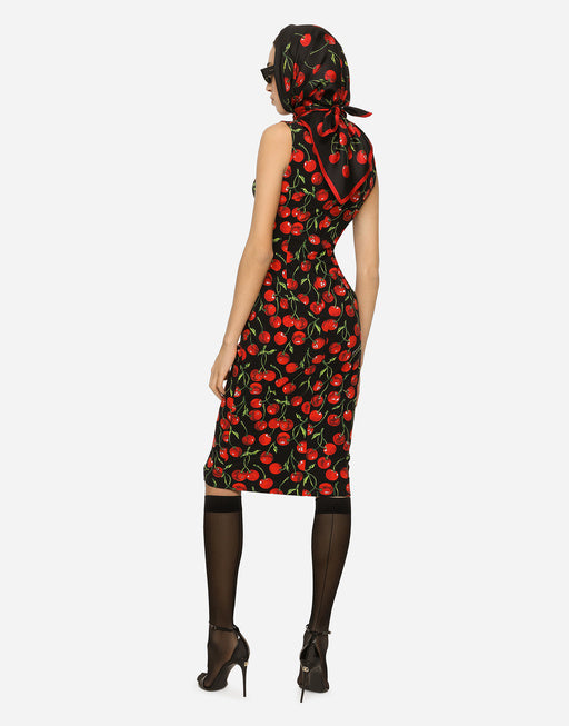 CHERRY-PRINT JERSEY MIDI DRESS