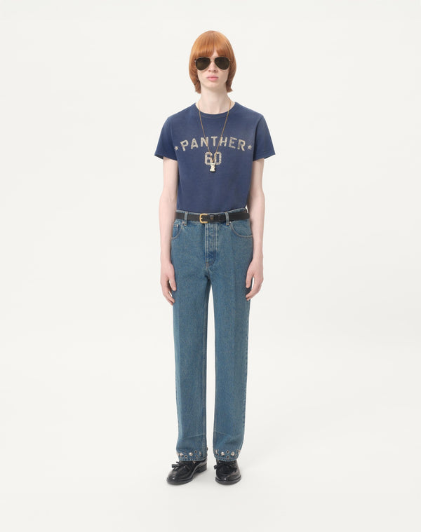Pantalone In Denim Con Cabochons