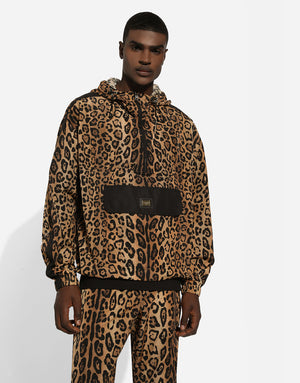HOODED JACKET WITH LEOPARD-PRINT CRESPO